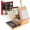U.S. Art Supply 62-Piece Artist Painting Set with Wood Box Easel, 12 Acrylic &#x26; 12 Oil Paint Colors, 12 Oil &#x26; 12 Artist Pastels, 6 Brushes, 2 Canvases